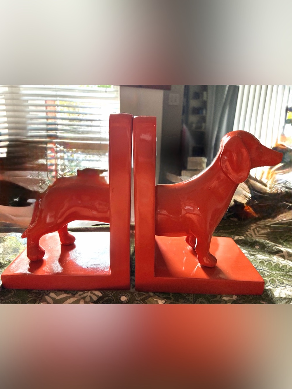 Pottery Barn Kids Shiny Ceramic Orange Dachshund BookEnds. From 2015 GUC